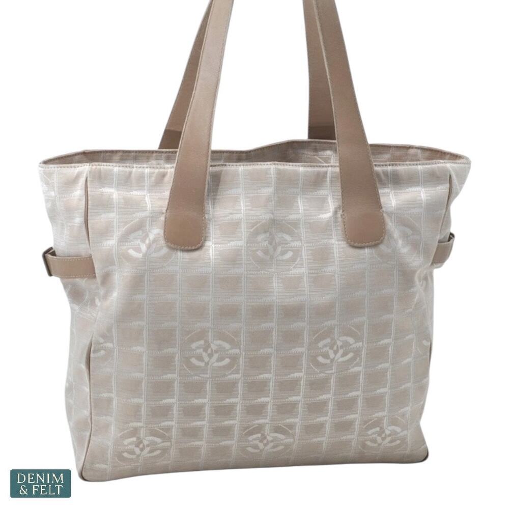 Chanel ‎ Travel Line Beige Nylon/Leather Tote Bag Shoulder Bag/Purse/Carry On